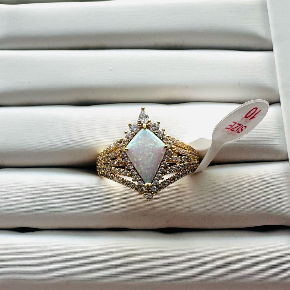 Gold Opal Marquise Halo Statement Ring size 10